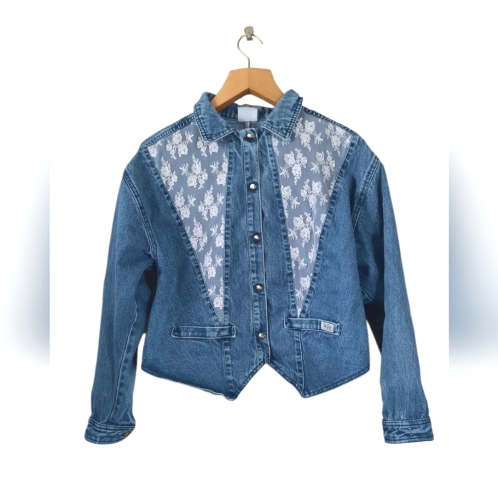 Retro Vtg 80s 90s Denim Lace Jacket